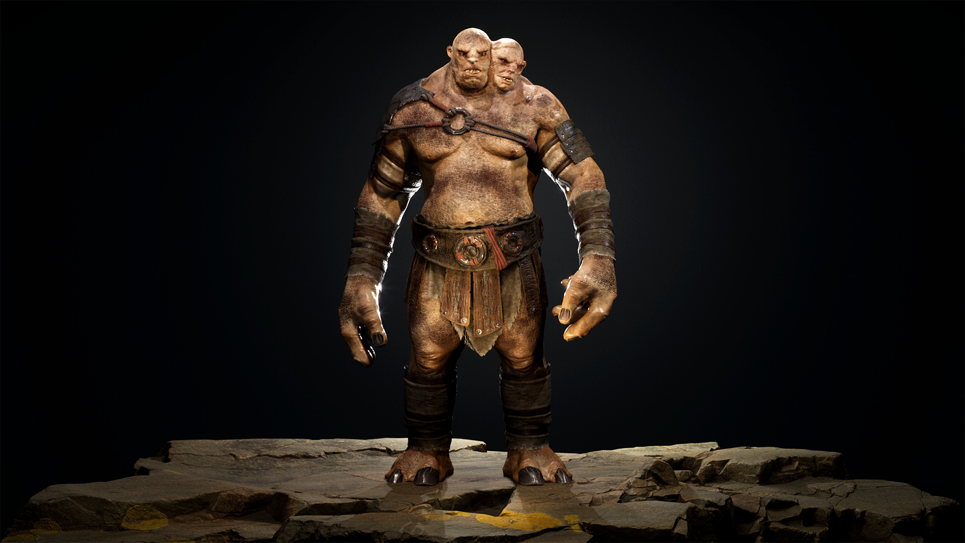 Two headed Troll Low-poly 3D model_2