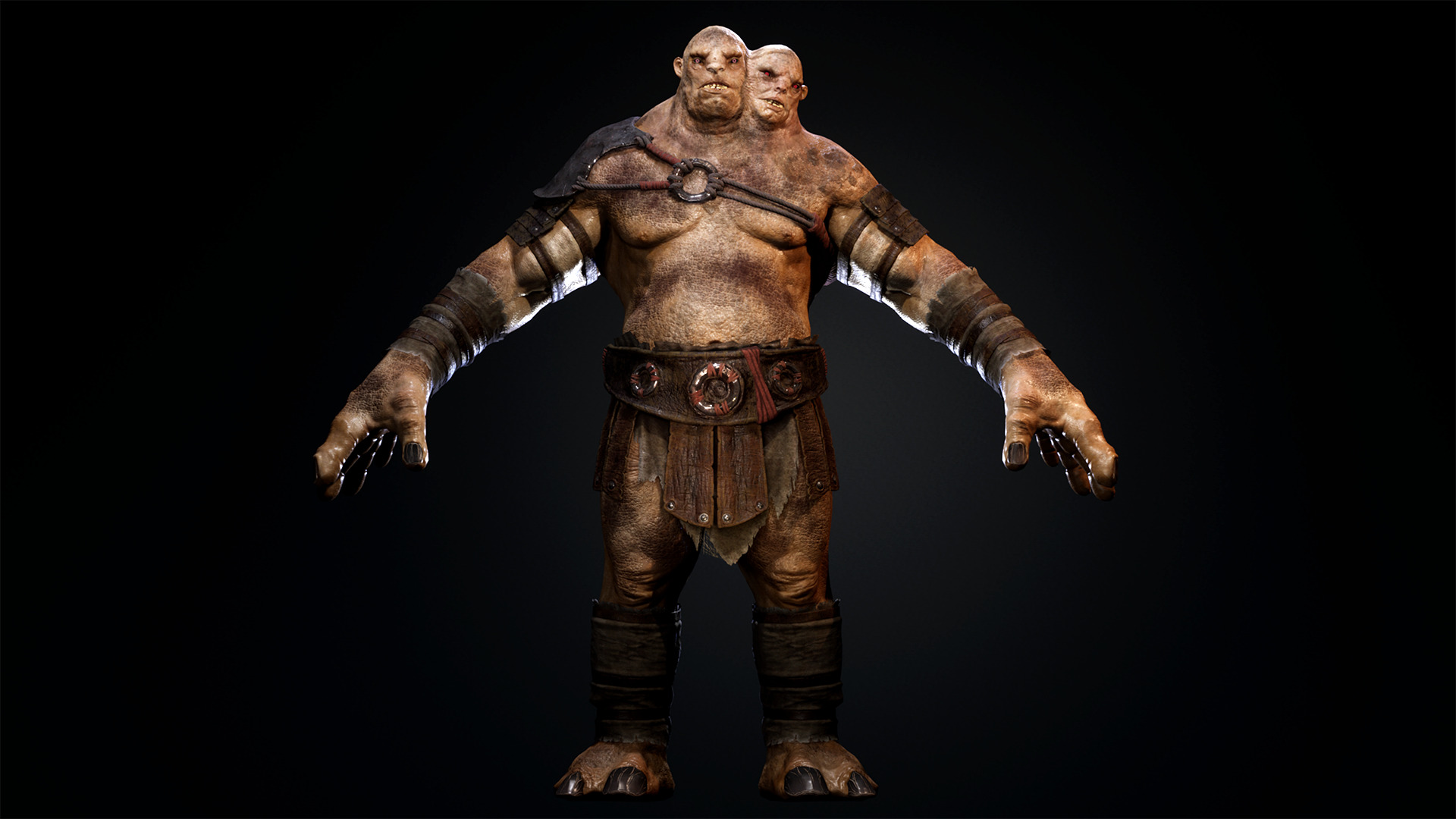 Two headed Troll Low-poly 3D model_6