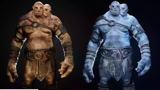 Two headed Troll Low-poly 3D model