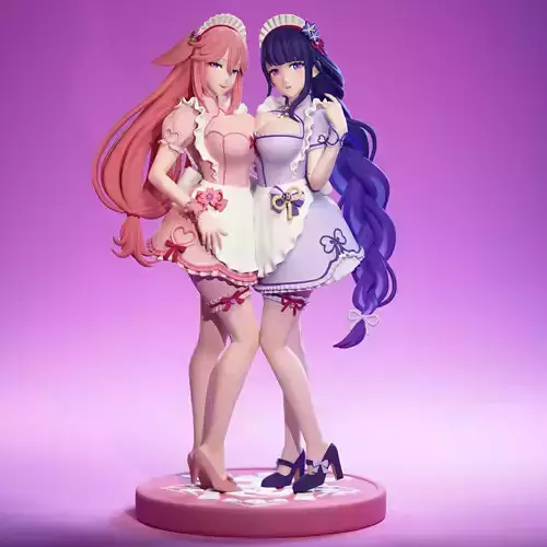 Raiden Shogun and Yae Miko - Maid Girls - Genshin Impact 3D print model