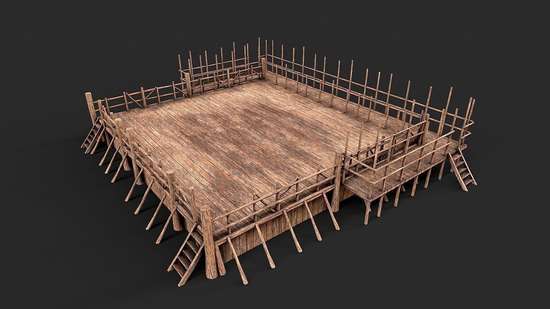 Medieval Wooden Fight Arena Ring Low-poly 3D model_4