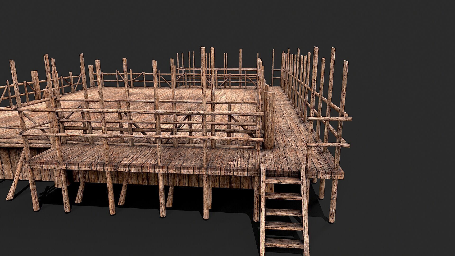 Medieval Wooden Fight Arena Ring Low-poly 3D model_3