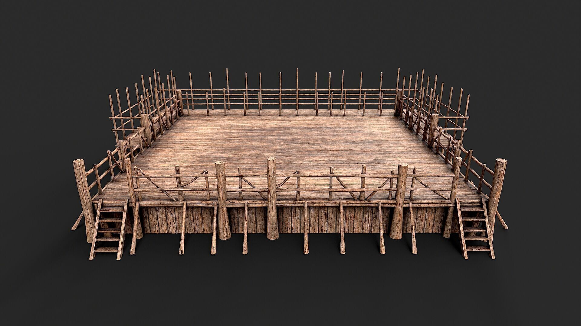 Medieval Wooden Fight Arena Ring Low-poly 3D model_2
