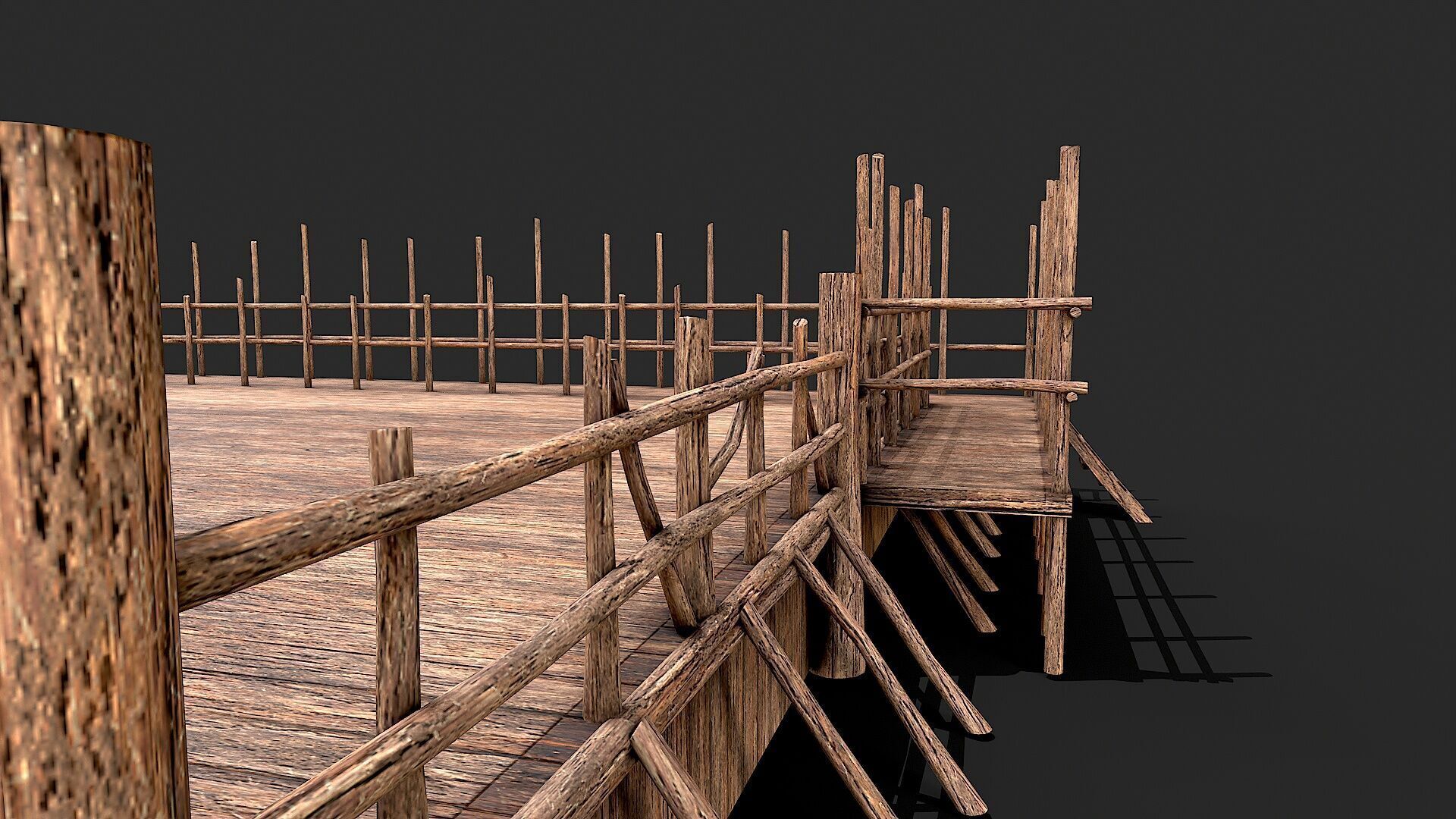Medieval Wooden Fight Arena Ring Low-poly 3D model_6