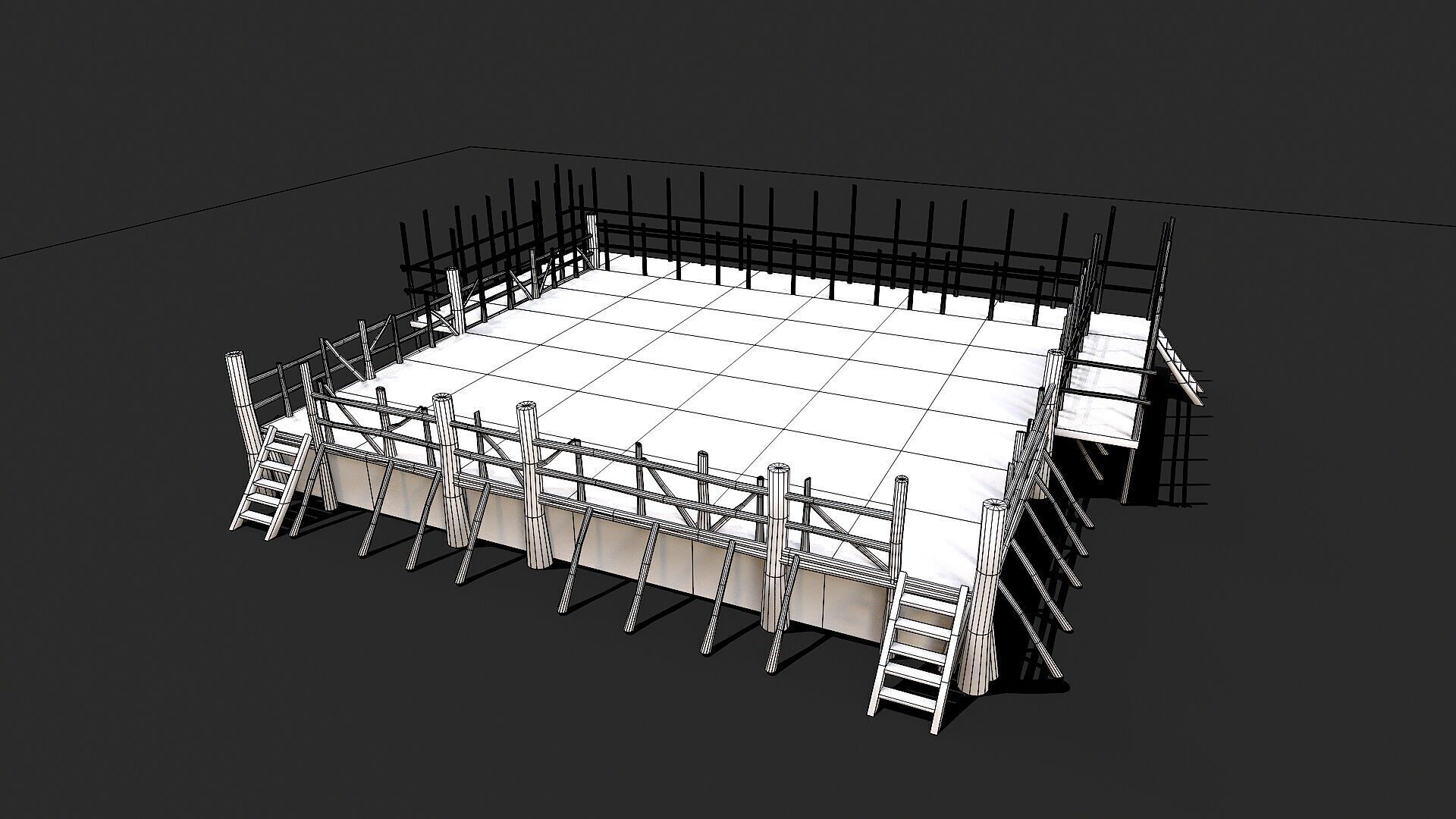 Medieval Wooden Fight Arena Ring Low-poly 3D model_7