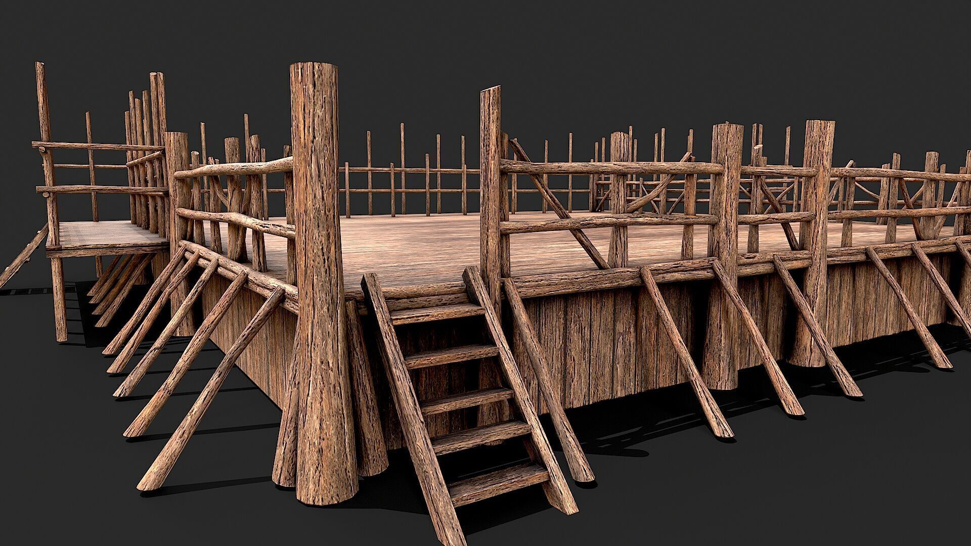 Medieval Wooden Fight Arena Ring Low-poly 3D model_1