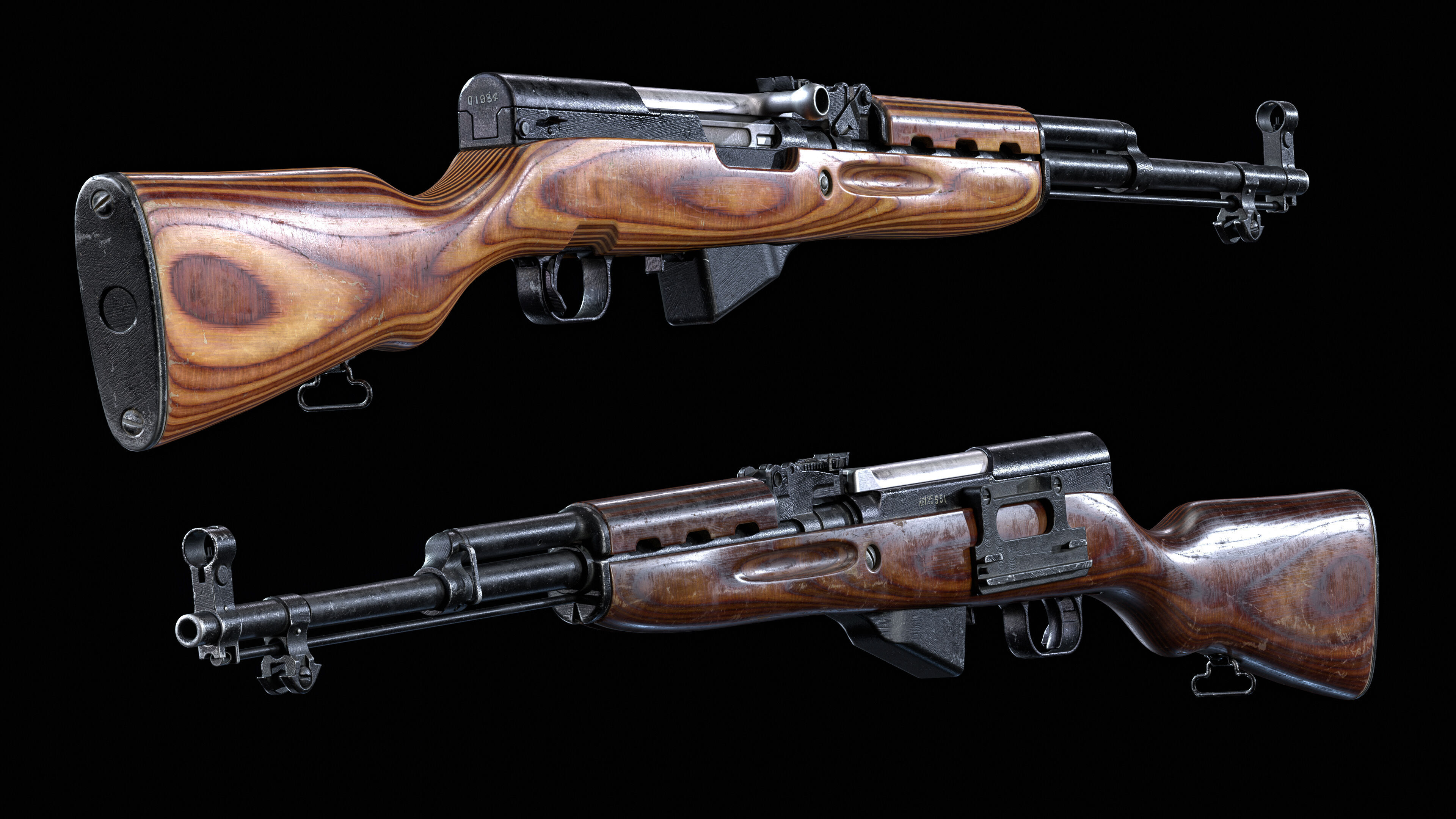 SKS Rifle - Realistic PBR Game Ready Model Low-poly 3D model_3