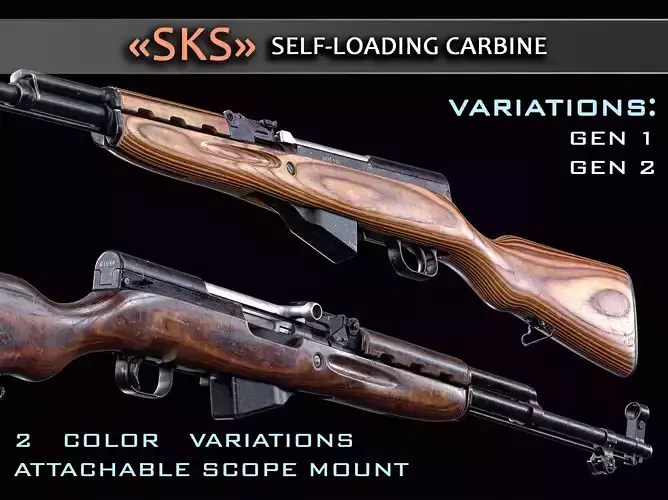 SKS Rifle - Realistic PBR Game Ready Model Low-poly 3D model