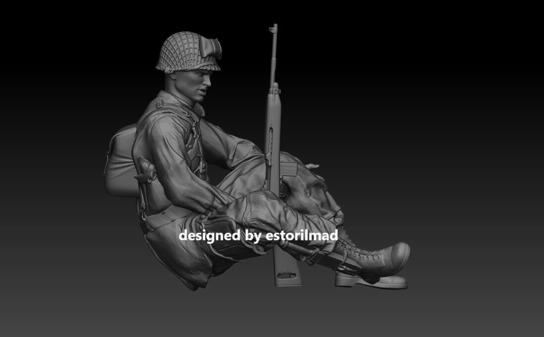 WW2 US PARATROOPER TANK SHERMAN RIDERS V4 3D print model_2