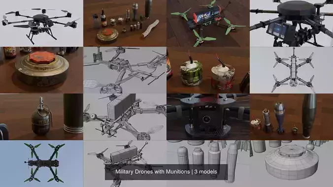 Military Drones with Munitions 3D Model Collection