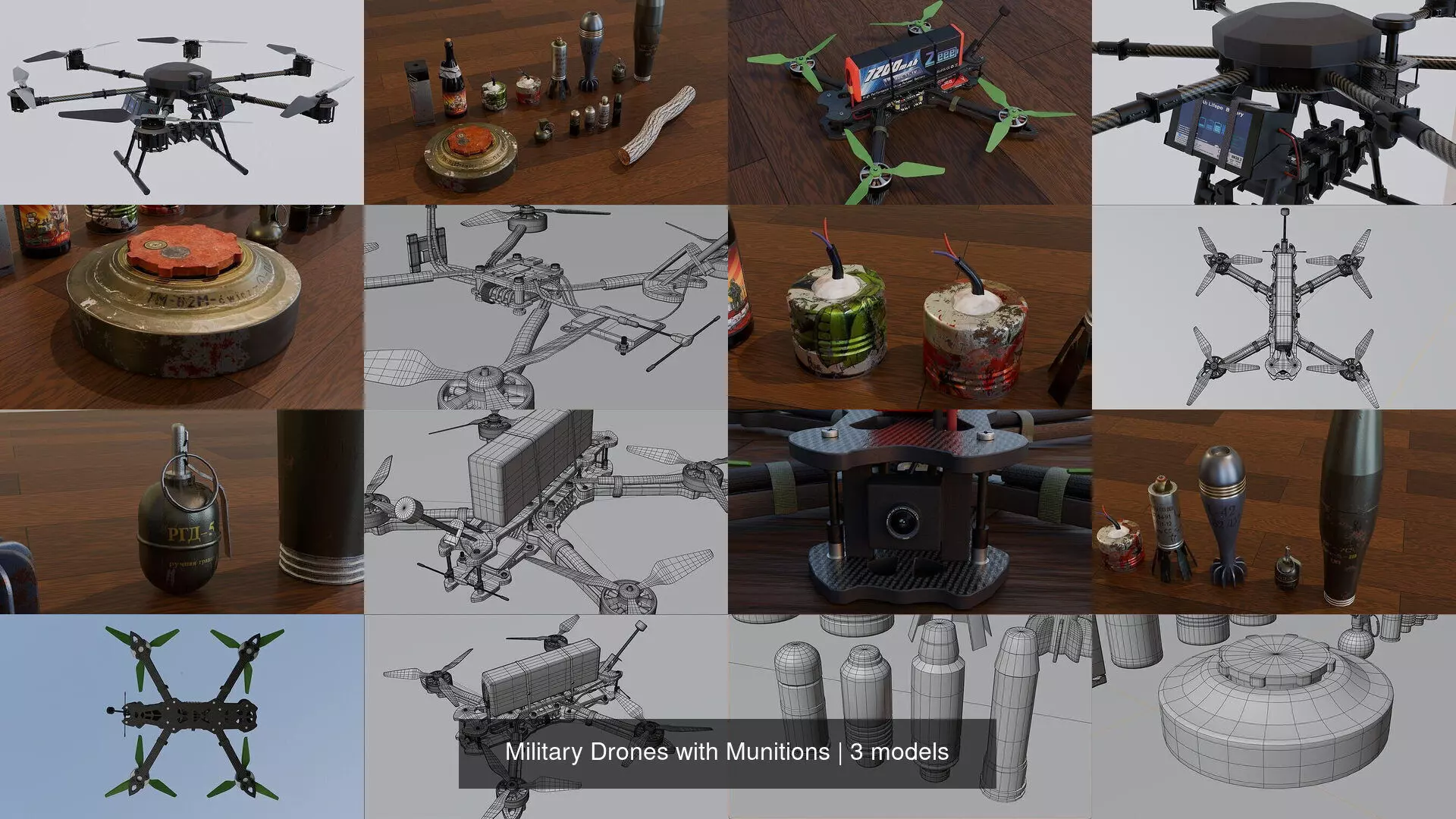 Military Drones with Munitions 3D Model Collection_0