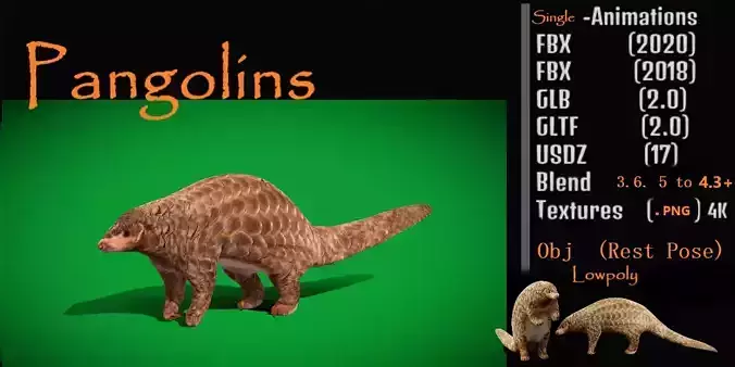 Pangolins Scaly Anteater Low-poly 3D model