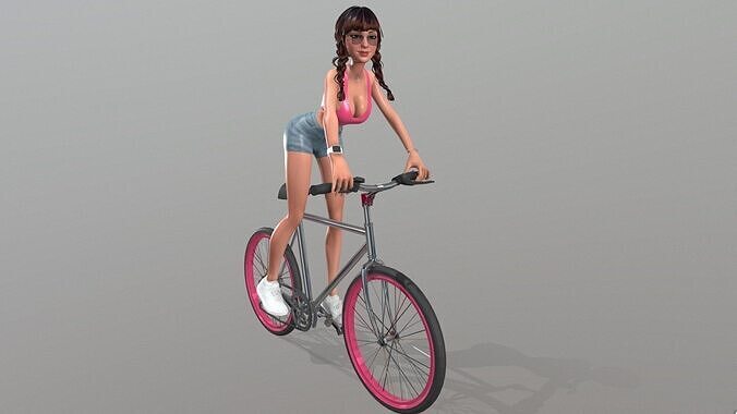 Female posing on bike 3D model