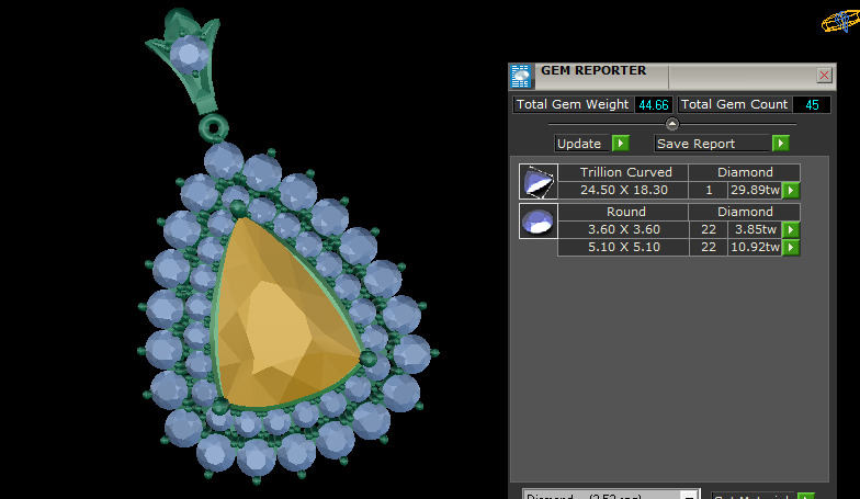 Trillion Curved with Round Diamond Pendant 3D print model_2