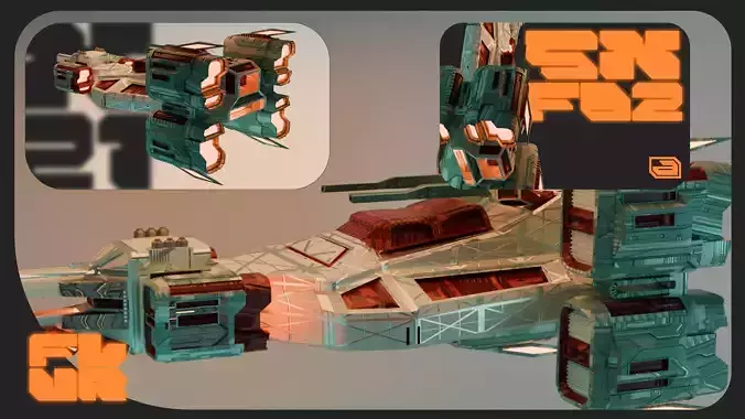 SciFi Spaceship 3D Model Game Dev PBR Textured