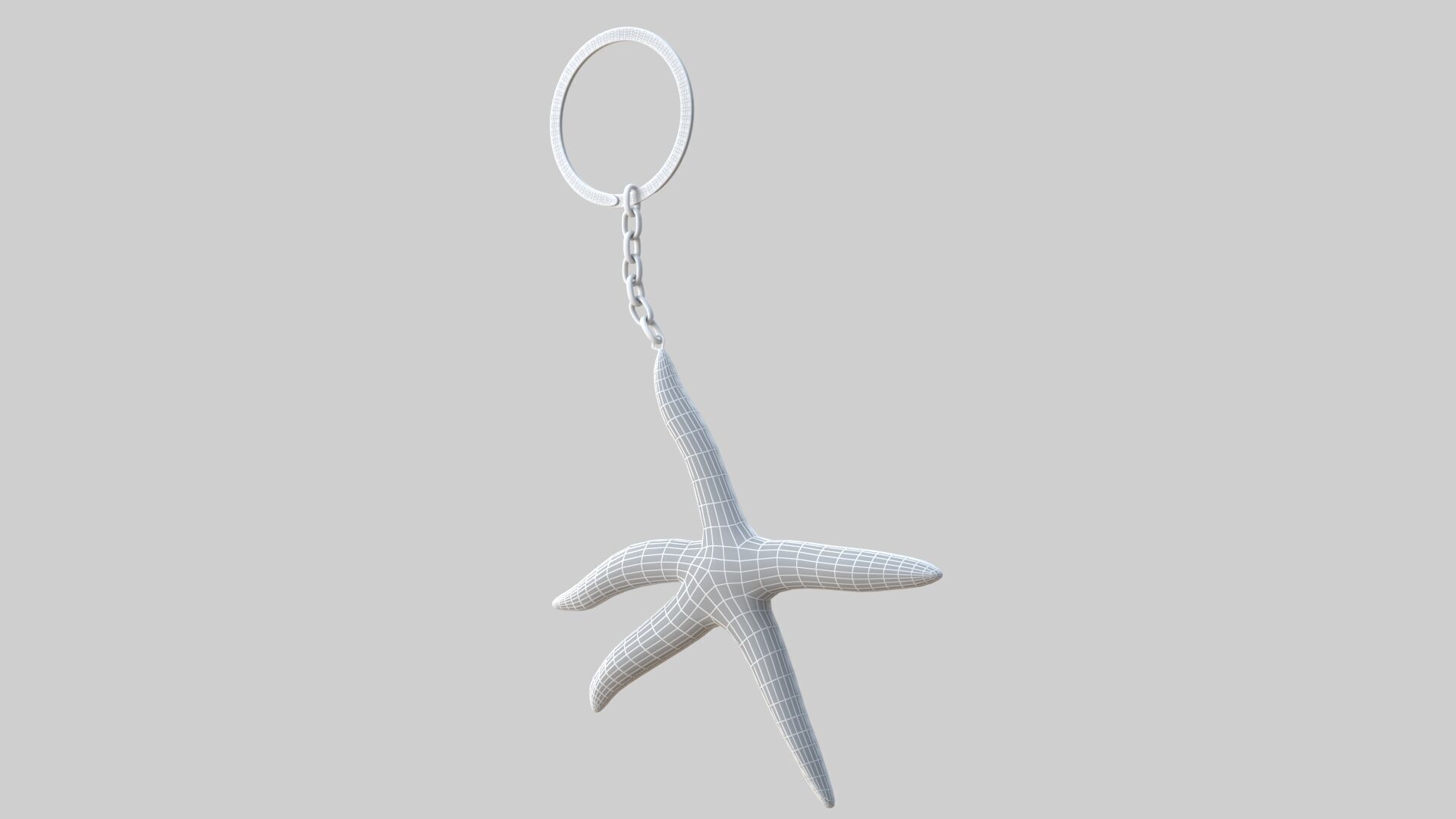 starfish keychain silver 3D model_7