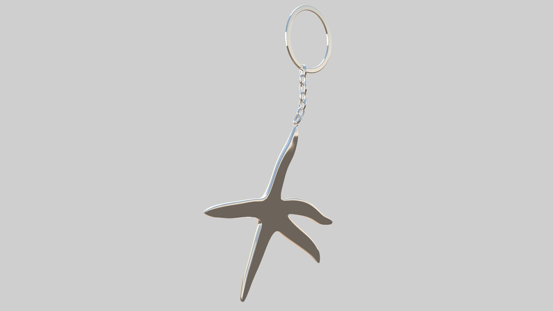 starfish keychain silver 3D model_3
