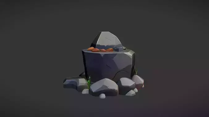 Stylized rock formation with small plants 3D Game ready Model