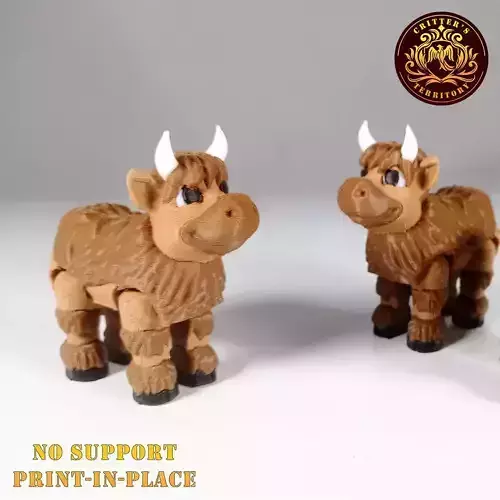 Flexi Mini Highland Cow No support Print in Place Articulate