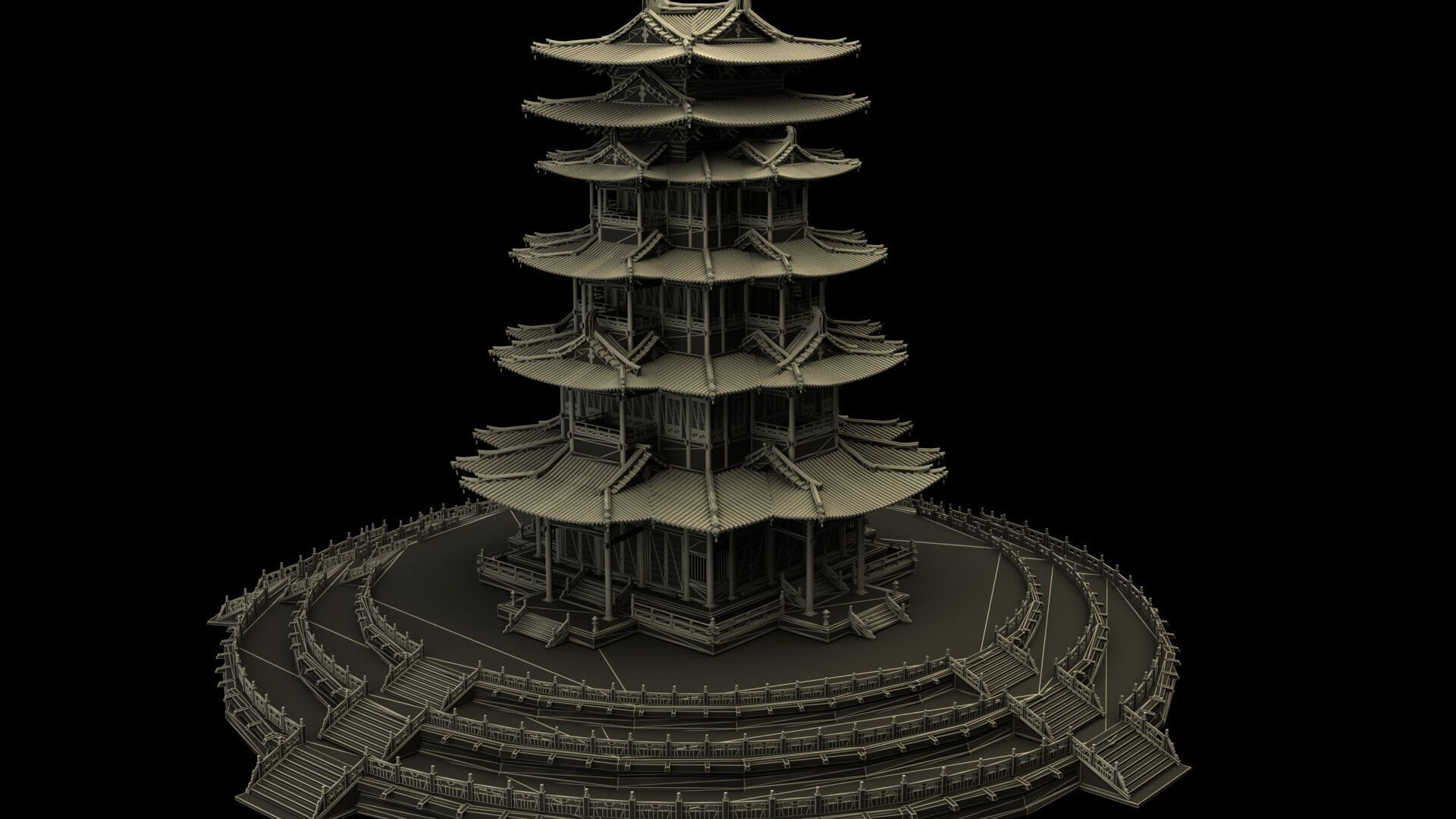 Chinese ancient tower 3D model_8