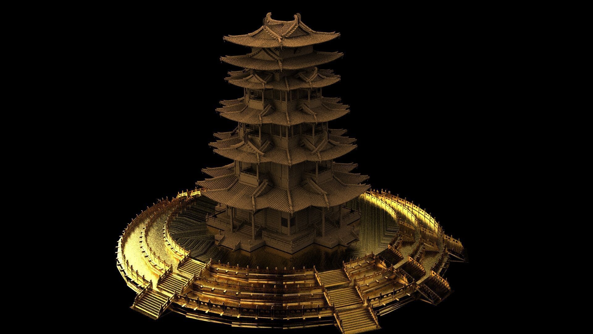 Chinese ancient tower 3D model_7