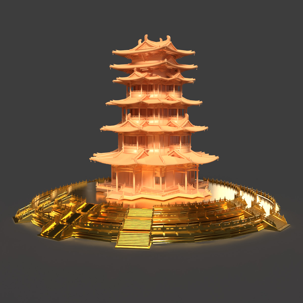 Chinese ancient tower 3D model_6