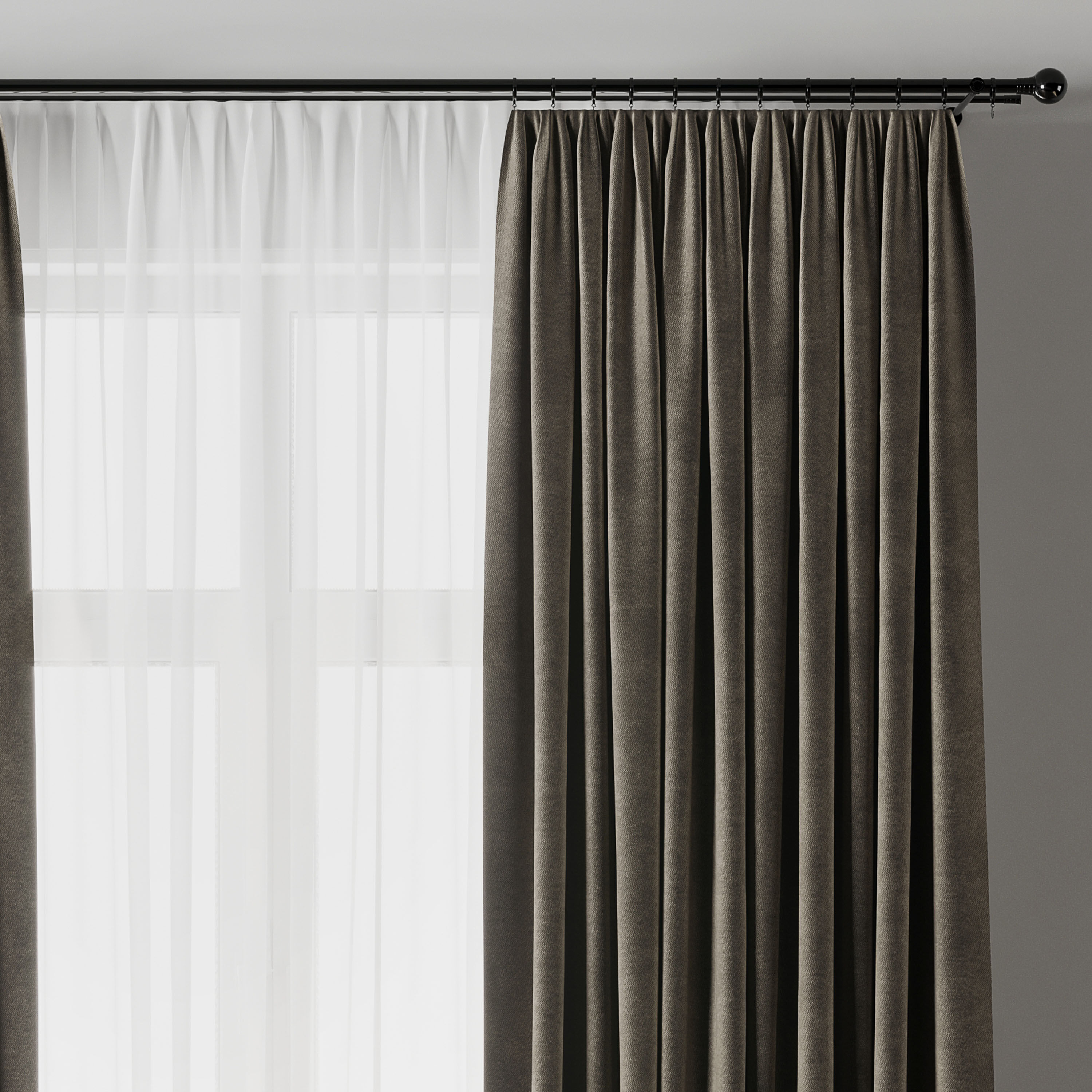 Curtain with rod 09 Curtain brown Low-poly 3D model_2