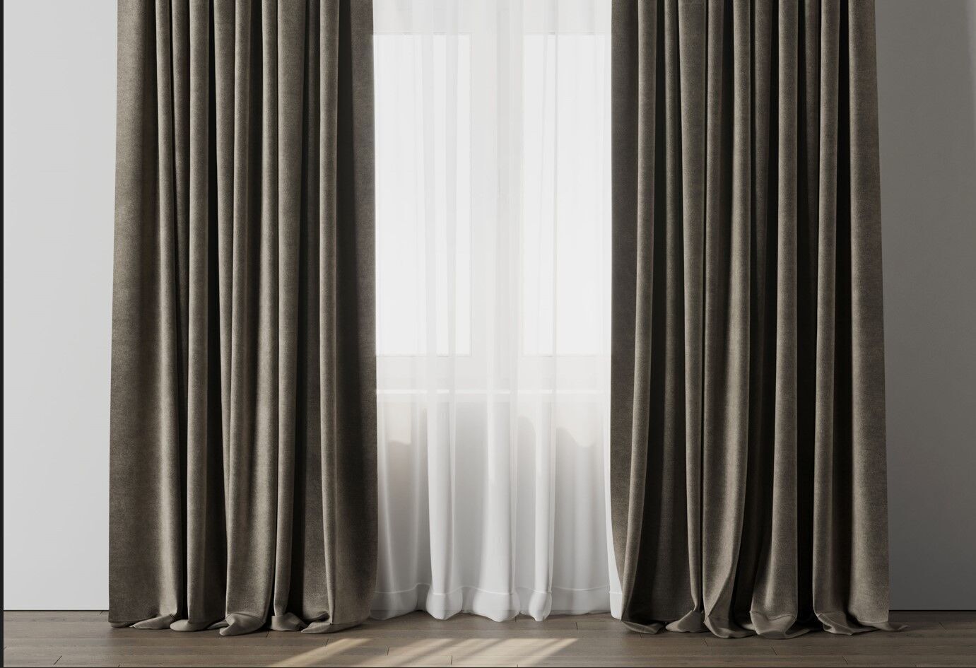 Curtain with rod 09 Curtain brown Low-poly 3D model_8