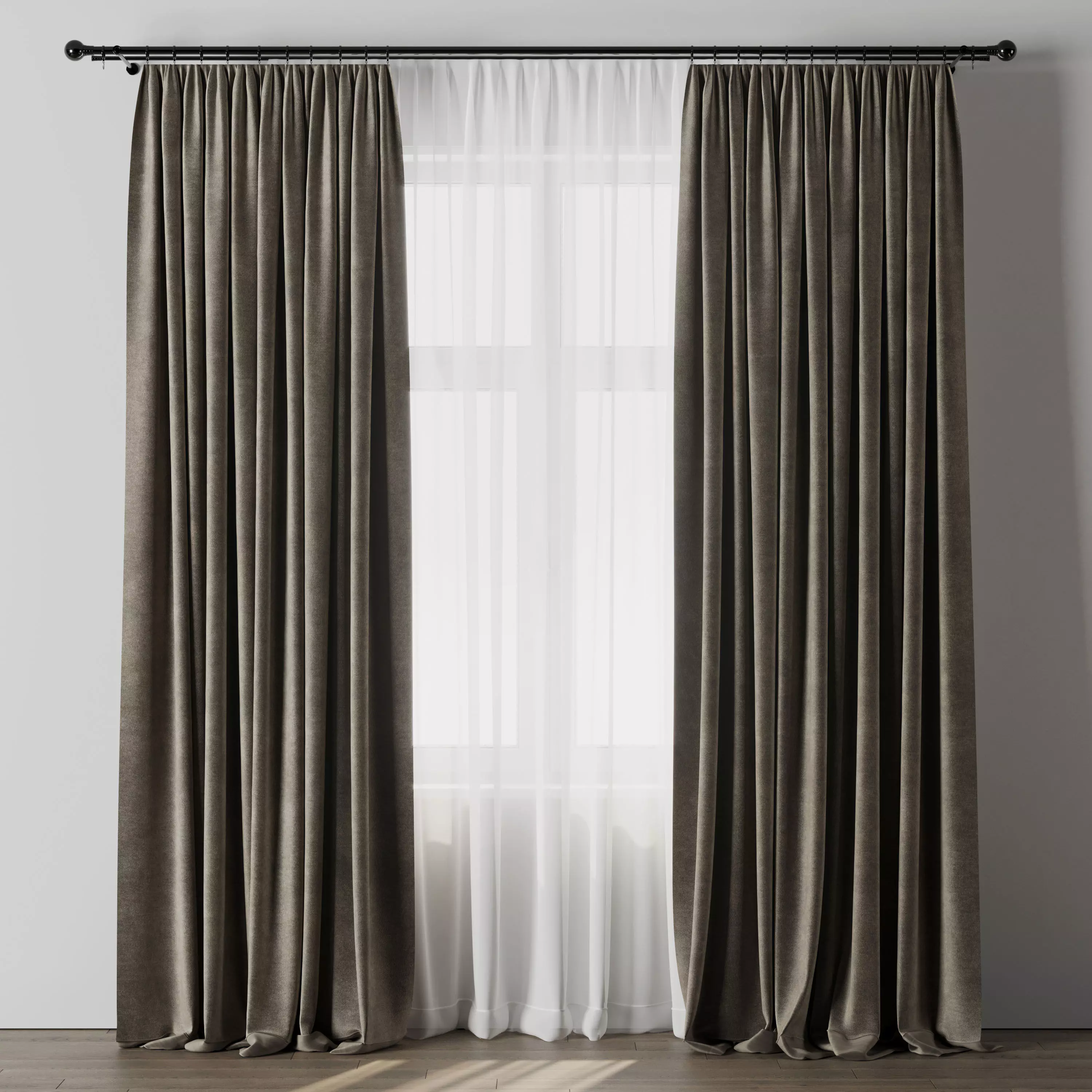 Curtain with rod 09 Curtain brown Low-poly 3D model_0