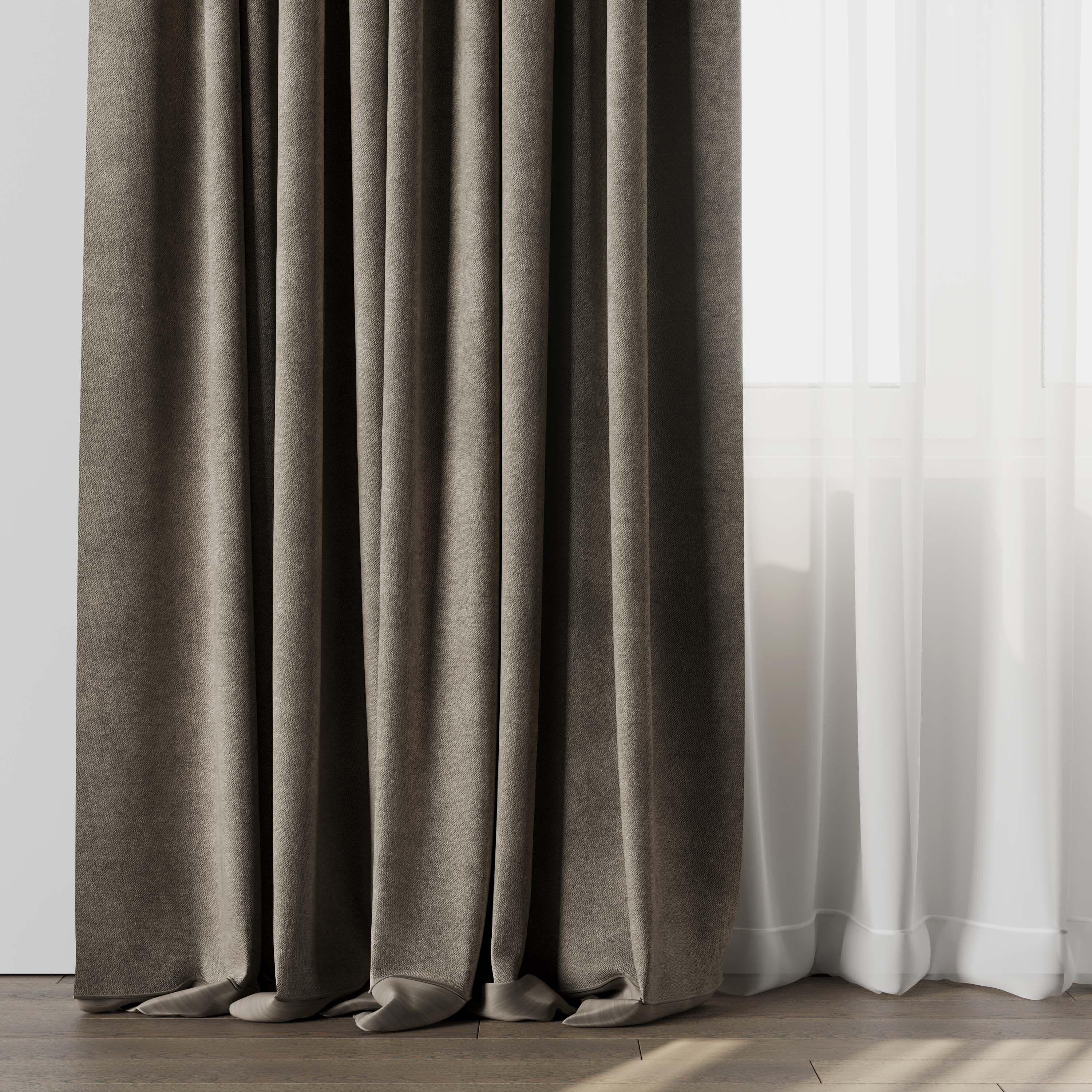 Curtain with rod 09 Curtain brown Low-poly 3D model_4