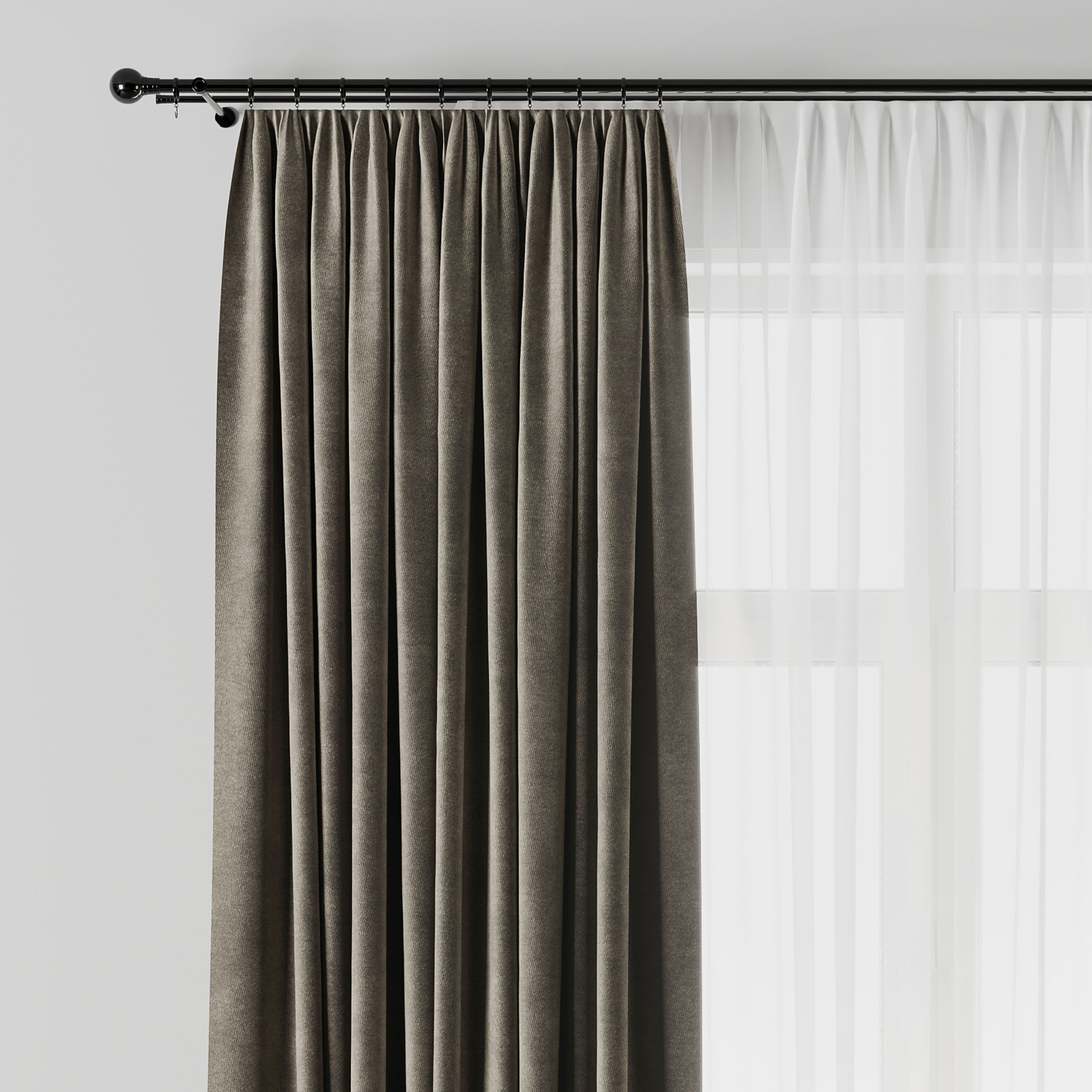 Curtain with rod 09 Curtain brown Low-poly 3D model_1