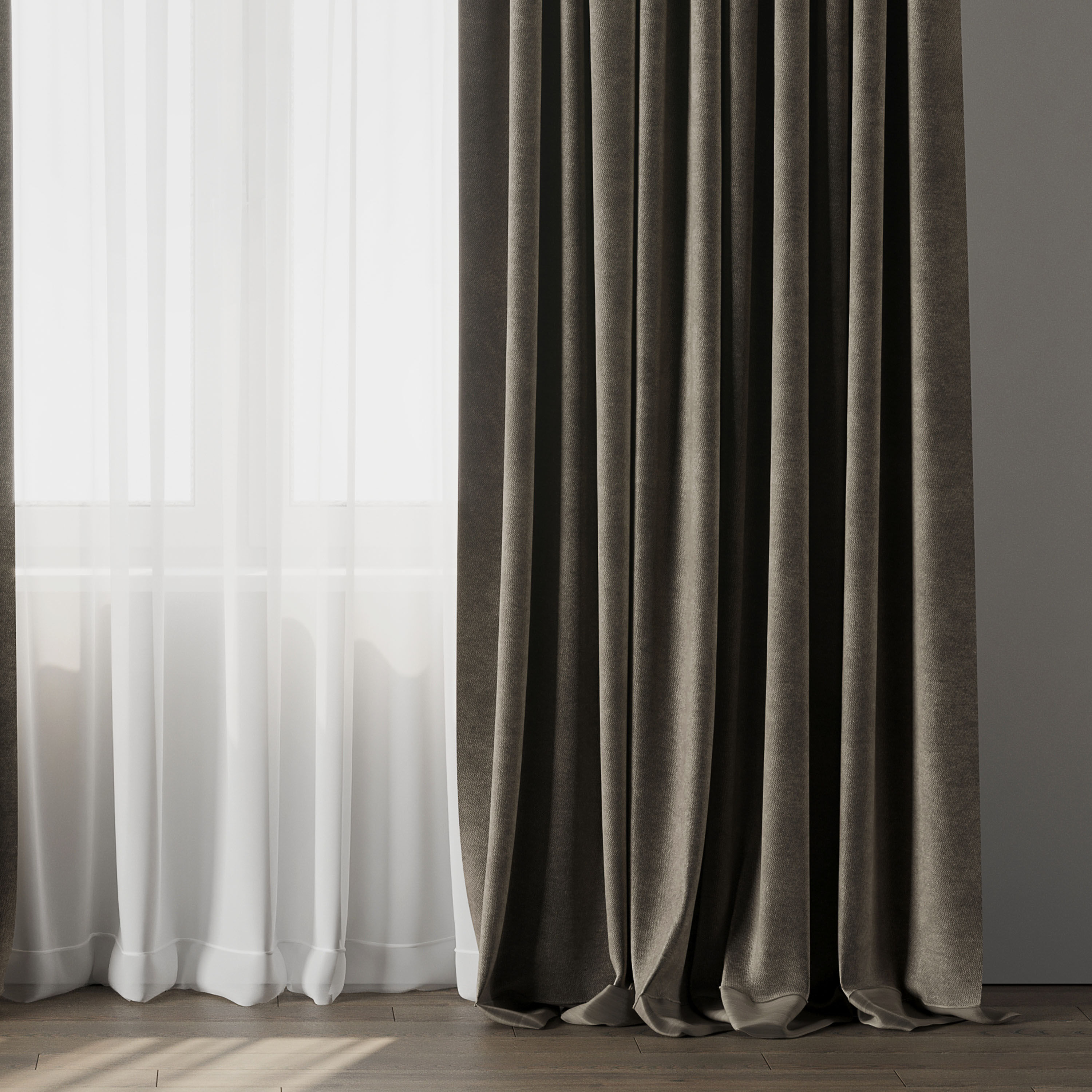 Curtain with rod 09 Curtain brown Low-poly 3D model_3