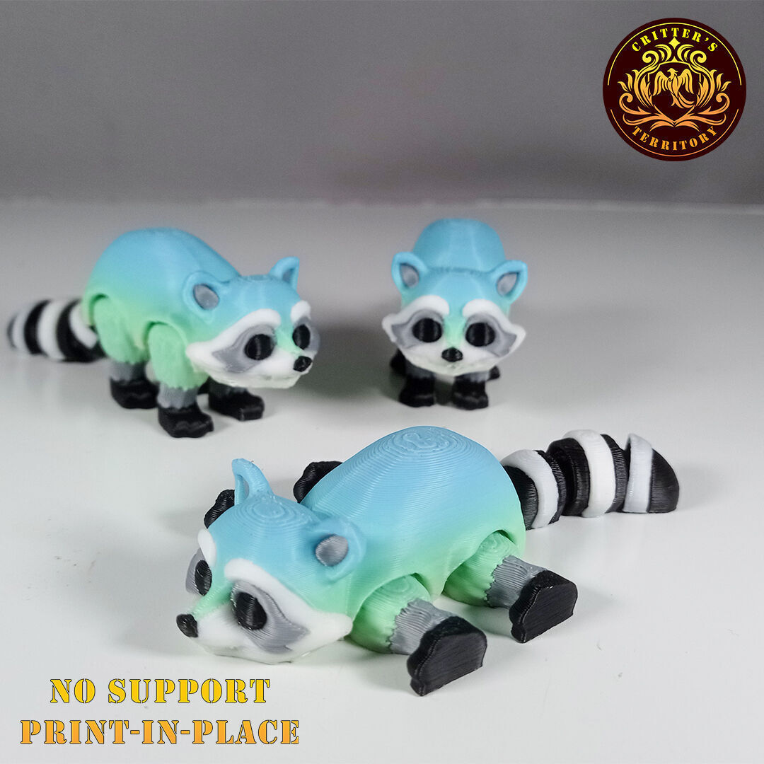 Flexi Mini Raccoon No support Print in Place Articulate 3D print model_7