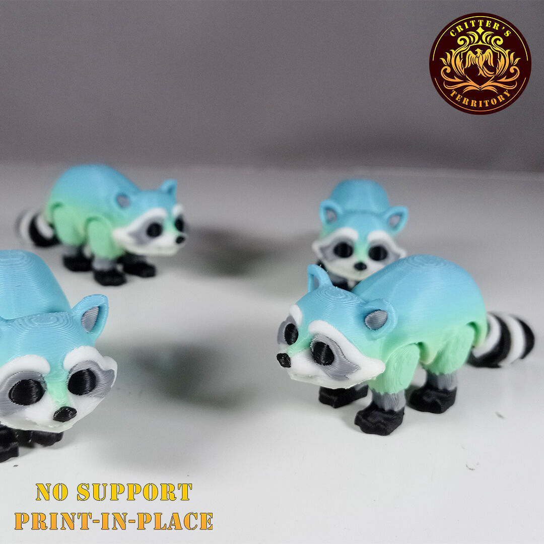 Flexi Mini Raccoon No support Print in Place Articulate 3D print model_9