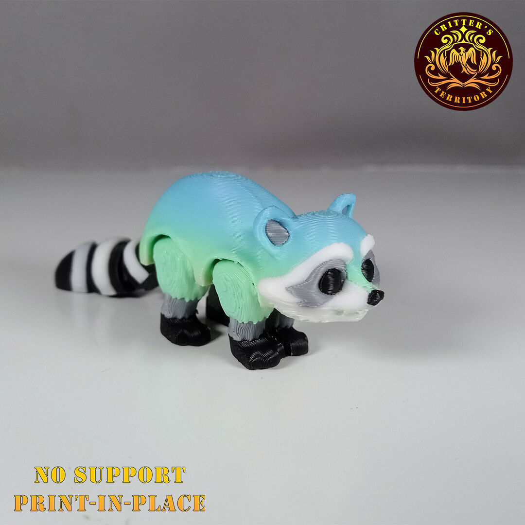 Flexi Mini Raccoon No support Print in Place Articulate 3D print model_3