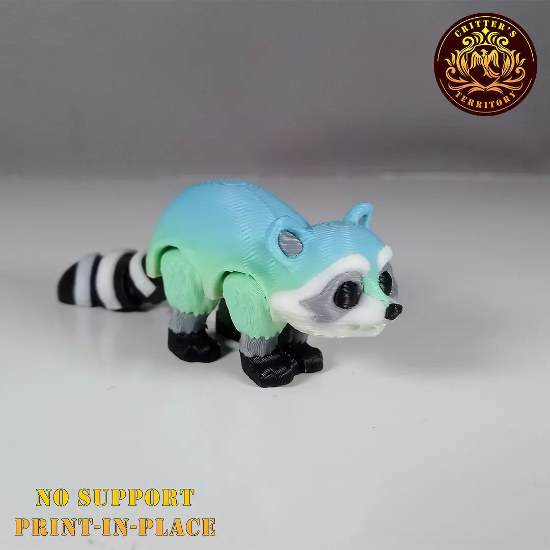 Flexi Mini Raccoon No support Print in Place Articulate 3D print model_0