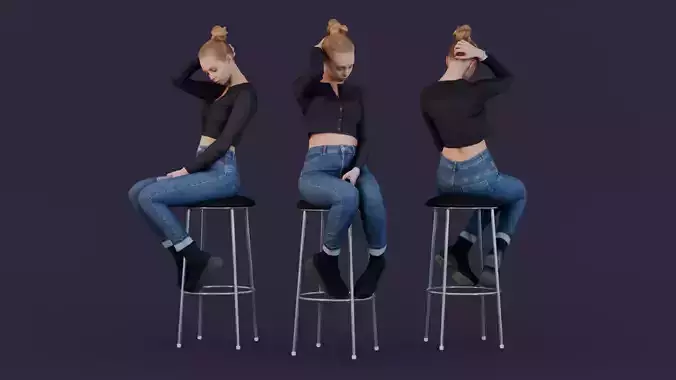 Shy Girl Sitting on a Stool