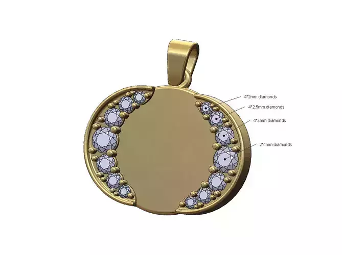 Oblang engravable double diamond crescent moon pendant bail