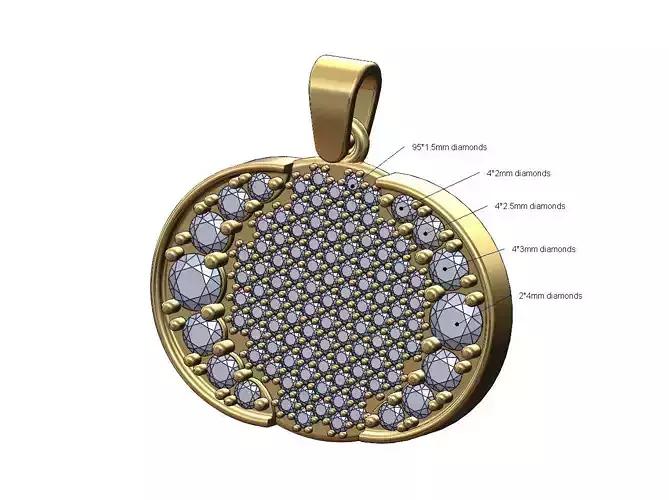 Iced oblang double diamond crescent moon pendant bail