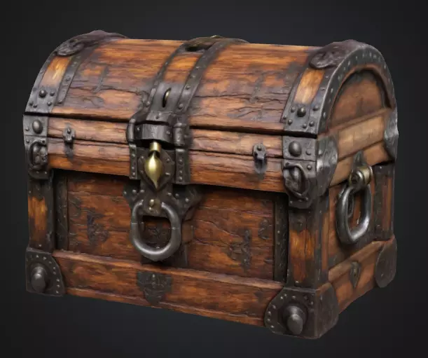 Wooden Treasure Chest 3D model_0