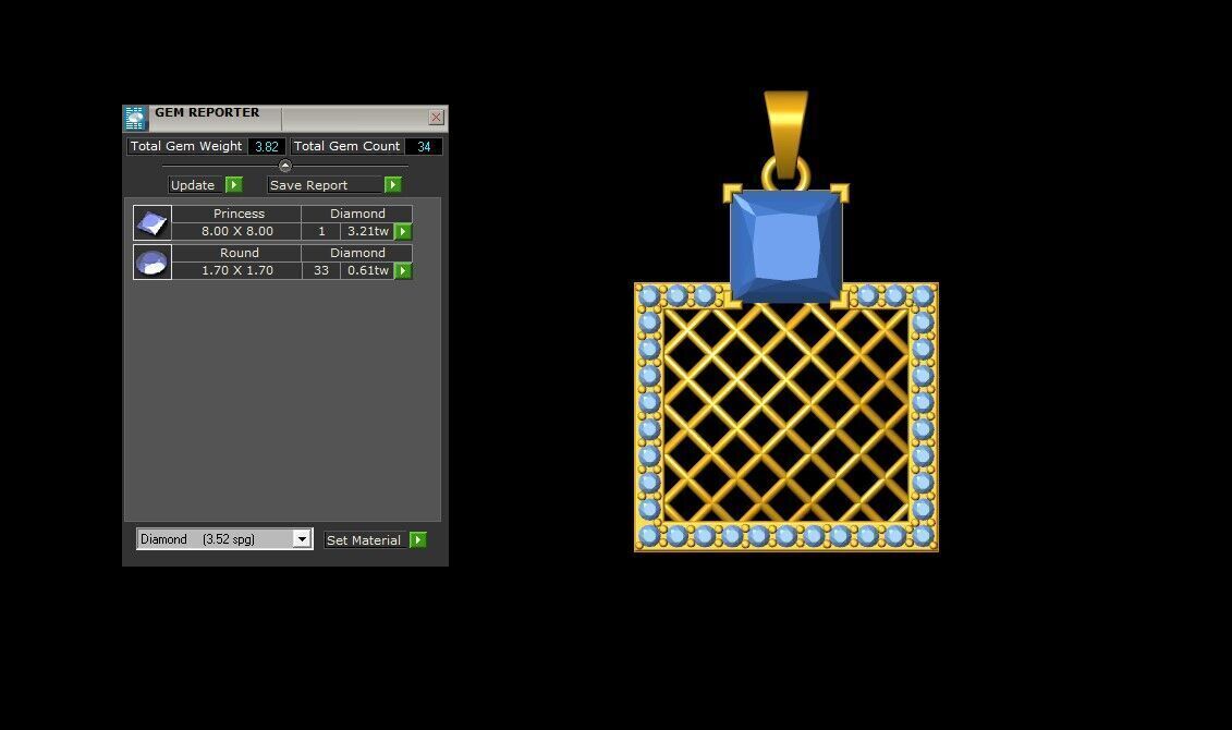 Square Mesh Color Stone Diamond Pendant  3D print model_7