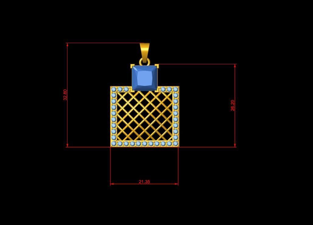 Square Mesh Color Stone Diamond Pendant  3D print model_4