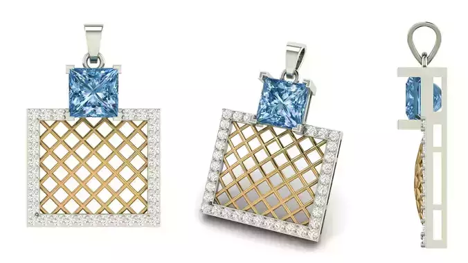 Square Mesh Color Stone Diamond Pendant 
