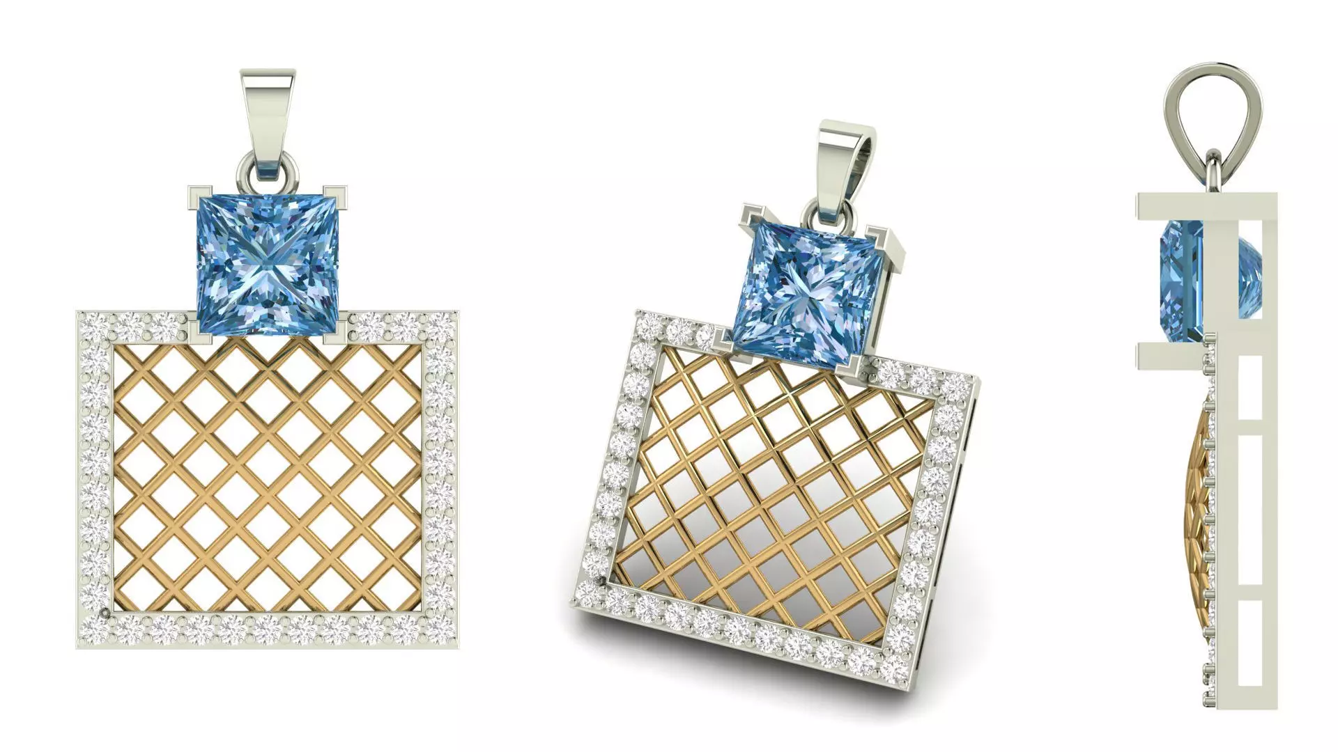 Square Mesh Color Stone Diamond Pendant  3D print model_0