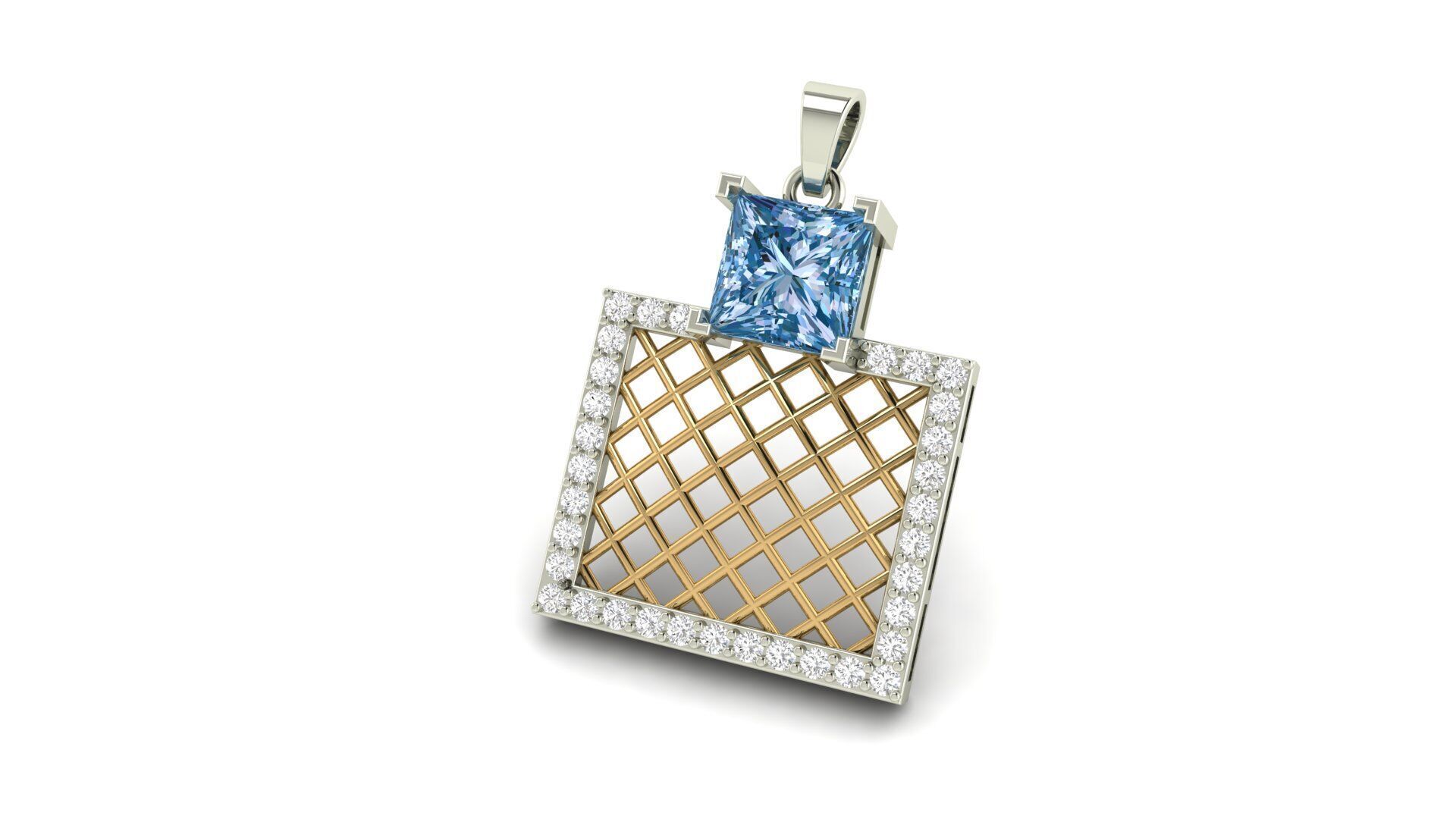 Square Mesh Color Stone Diamond Pendant  3D print model_1