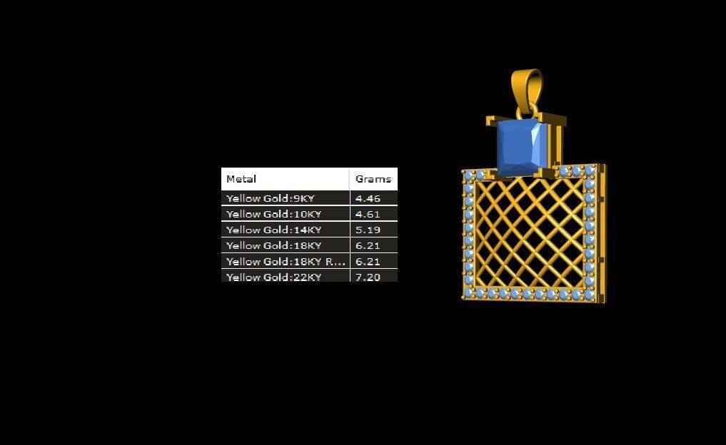 Square Mesh Color Stone Diamond Pendant  3D print model_8
