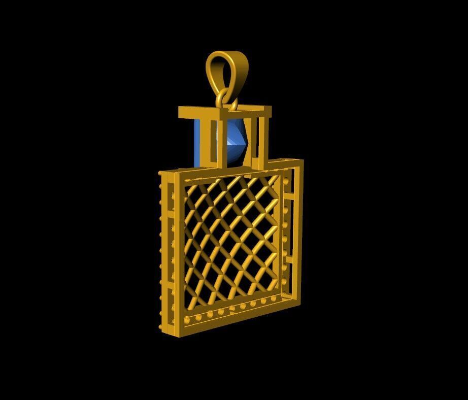 Square Mesh Color Stone Diamond Pendant  3D print model_6