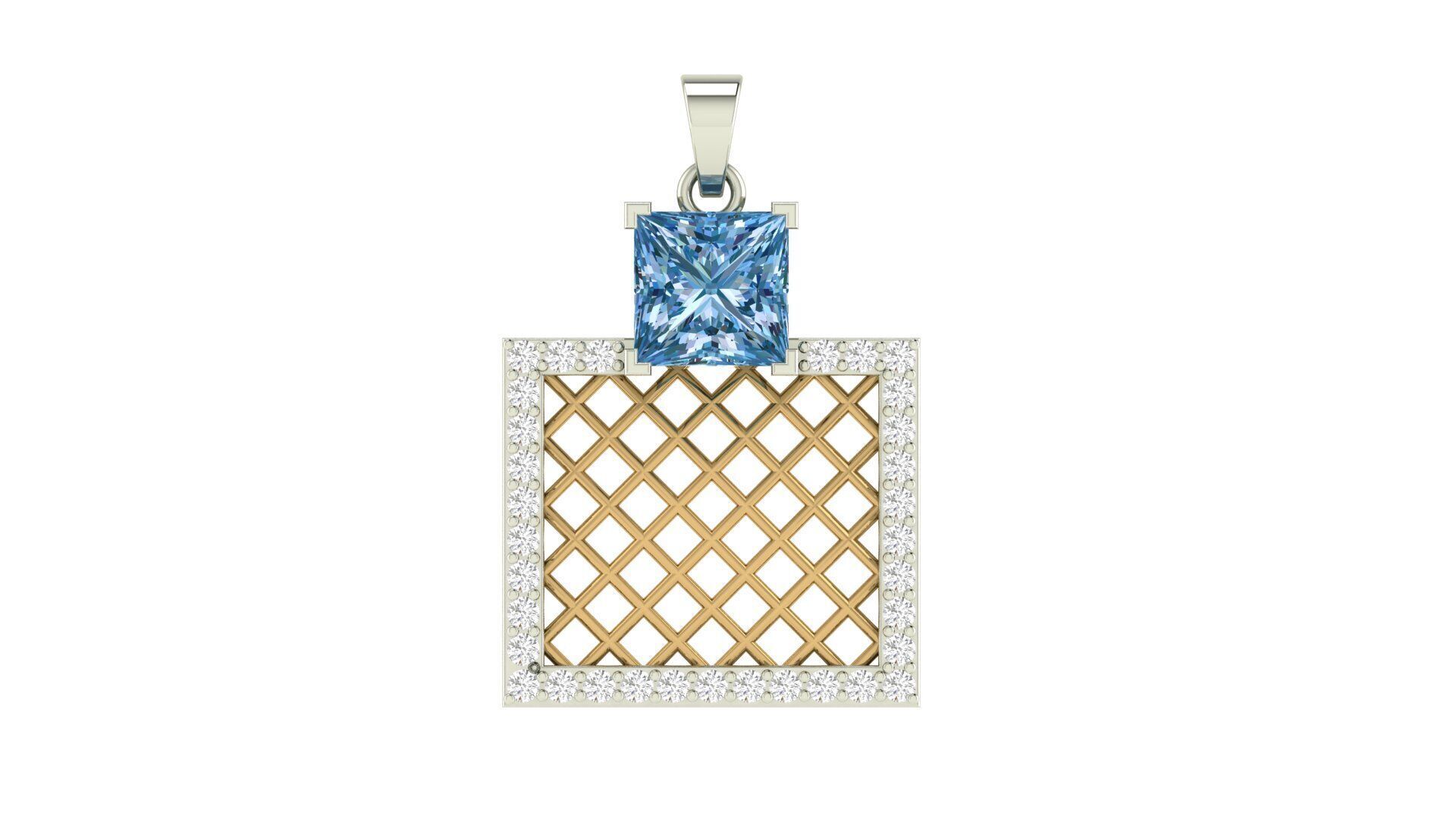 Square Mesh Color Stone Diamond Pendant  3D print model_3