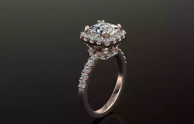 Princess Halo Solitaire Ring 3D Model High-Quality