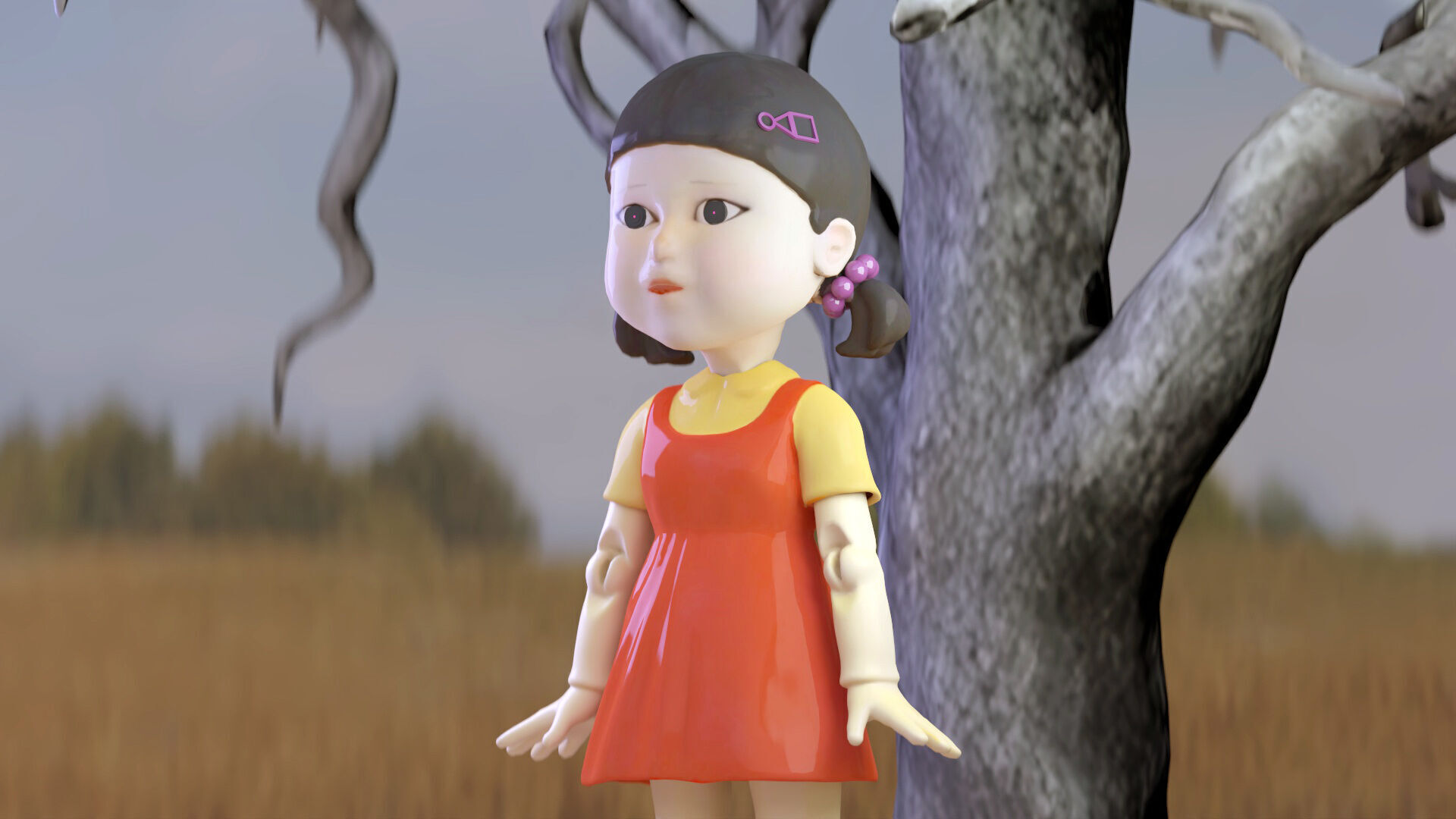 Squid Game - Red Light Green Light Doll Map with Characters Low-poly 3D model_15